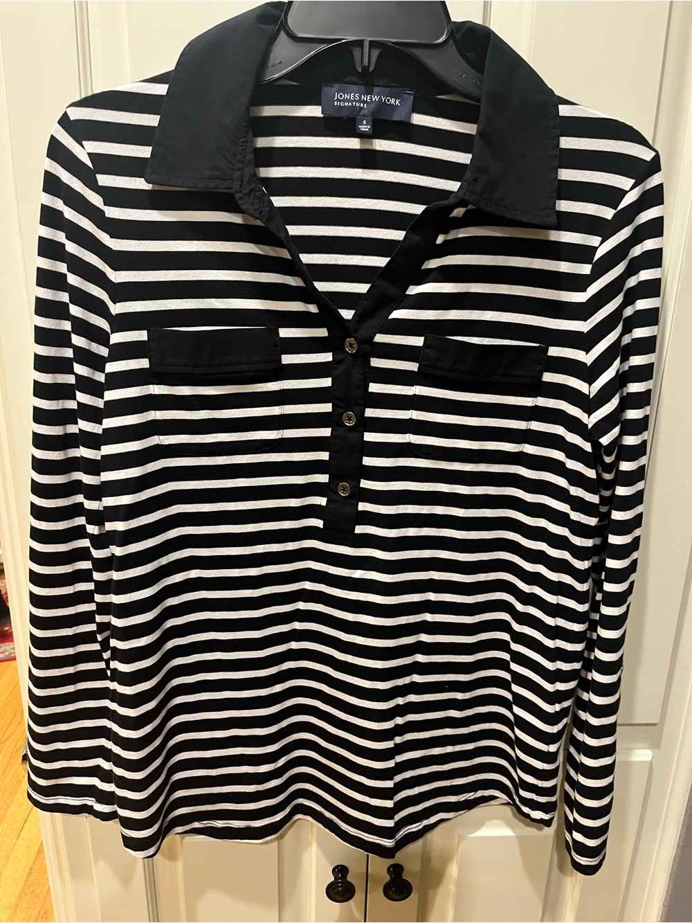 Jones New York Navy and White Striped Knit Top